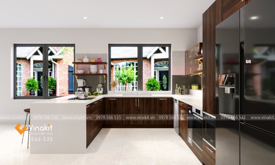 tủ bếp inox chữ U