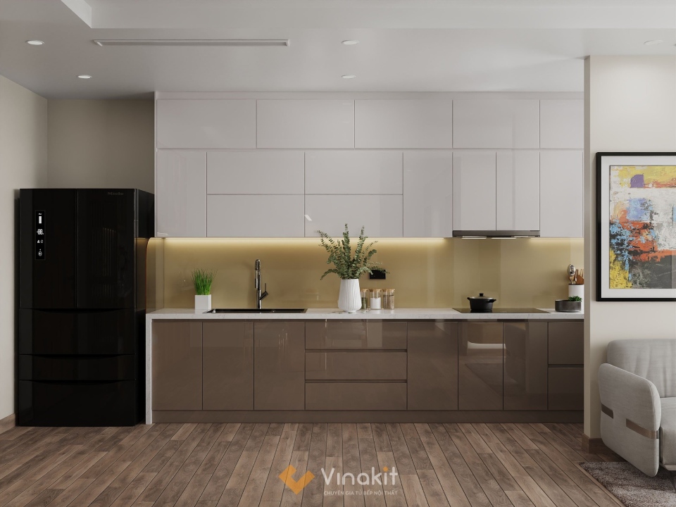 Tủ bếp inox cánh Acrylic chữ I